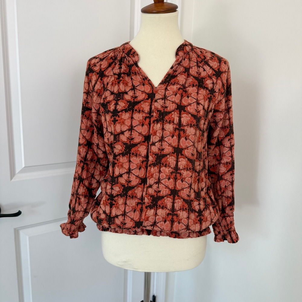 Anthropologie Porridge‎ Elizabeth Rust Orange Smocked Peasant Blouse Small